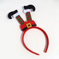 Christmas headband with upside-down Santa legs design in red and green stripes - Shiny Santa Legs