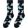 Détail de chaussettes en maille avec chiens bleus et motifs d'os blancs sur fond noir - Taille unique / Os de Chien Noir (A1834)