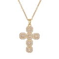 Cross pendant necklace in gold finish with sparkling cubic zirconia on delicate chain - Gold White