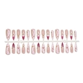 Kit de faux ongles amande roses avec motifs floraux 3D et perles dorées sur support - Style Bande Rose Blanc Fleur 3D (C1-13885)