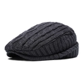 Winter knitted flat cap in dark grey color featuring thick textured wool lining - Light Gray