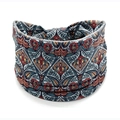 Elastic wide yoga headband featuring red and blue bohemian african floral print patterns - Style 100