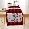 Christmas table runner featuring red black plaid and festive cartoon gnomes - Red Black Plaid Merry Christmas Gnomes (ZQ26-6)