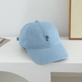 Detail of light blue denim kids baseball cap featuring green embroidered letter P - 50-52cm (2-5 Years) / Light Blue Letter P Embroidery