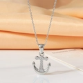 Silver stainless steel anchor pendant necklace with zircon inlay for women - Titanium Steel/Zircon / Silver Hollow Anchor-N0139S