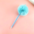 Stylo à pompon en peluche bleu clair créatif avec fausse fourrure pour filles et bureau - Bleu