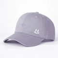 Detail view of the white smiley face embroidery on the side of this lavender baseball cap - Adjustable / Gray