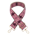 Détail de la sangle florale en jacquard rose et noir avec crochets en métal doré - Rose Rouge Noir Floral