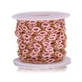 Roll of pink enamel lip-shaped stainless steel chain on a white plastic spool for jewelry - 1m / Pink Lips