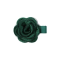 Dark green rose flower hair clip featuring handcrafted embroidered fabric petals - Dark Green