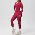 Set yoga 3 pezzi color rosa scuro con giacca a zip, reggiseno sportivo e leggings a vita alta - Carminio