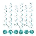 Blue metallic spiral PVC party hanging swirls for festive window and classroom decoration - Double Spiral/Pack of 6 / Bright Lake Blue