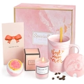 Pink tulip gift set featuring marble mug with Best MUM ever gold text and scented candle - Gift Set Mug Lid Spoon Card Candle Bath Ball Box