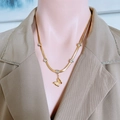Elegant gold snake chain necklace for women featuring heart stones and a butterfly pendant - Gold White Zircon Matte Butterfly