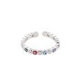 Bague réglable argentée avec yeux en émail colorés et pierres de zircone scintillantes - Ouvert Réglable / Argent-Multicolore