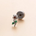 Piercing de cartilage fleur argentée avec gemme rouge et pierres de feuilles - Style Floral Centre Rouge (8#) / Argenté