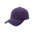 Close-up of the vintage washed cotton texture and curved brim of the dark purple baseball cap - Purple