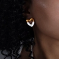 Asymmetric heart earrings in 18k gold plating with white enamel for modern female fashion - White/Gold