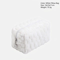 Soft white plush checkerboard cosmetic bag with star zipper, size 18x10x11cm - White Pillow Bag