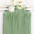 Sage green cheesecloth table runner with crinkled texture for wedding table decor - Grass Green