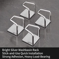 Set of 4 stainless steel wall-mounted basin hooks with a brushed silver finish - Set of 4 / Bright Silver
