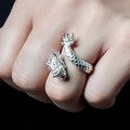 Vintage silver-plated Chinese dragon open ring featuring intricate dragon scale textures - Silver Dragon Style