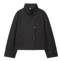 Detail der schwarzen Wolljacke mit Stehkragen und seitlichen Knöpfen in Marmoroptik - XS / Schwarz