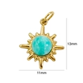 Gedetailleerde weergave van 11x13mm gouden hanger met blauwe edelsteen en afmetingen - Amazoniet