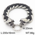 Silver skull braided leather bracelet for men made of durable stainless steel links - Silver Skull Head Style (KB43524-D)