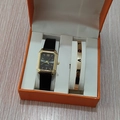 Montre quartz octogonale dorée avec bracelet PU noir et coffret bracelet LOVE gravé - Style 37 (Sans boîte)