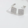 Square silver stud earrings with full cubic zirconia stones in a minimalist design - Square Full Zircon / Silver