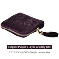 Deep purple velvet jewelry organizer box with gold zipper and stylish tassel - Elegant Purple (6 Layers) Tassel Style
