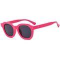 Bright pink geometric square frame sunglasses with dark lenses and trendy rivets - Rose Red Frame Grey Lens