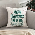 White Christmas pillow cover with green Merry Christmas text on a gray sofa - TQR73-7 White Green Artistic Text