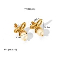 18K gold plated stainless steel bow earrings with white pearls for women - Gold Bowknot Pearl Stud Earrings (YYE023485)