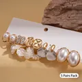 Set di 5 paia di orecchini dorati con perle finte e design floreali geometrici - Ago d'Argento - Oro (Set da 10 pezzi/5 paia)