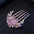 Elegante pettine per capelli a fiore viola con finitura oro rosa e petali di cristallo - Stile Fiore Viola in Oro Rosa 6