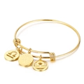 Bracelet jonc doré Balance ajustable avec trois pendentifs circulaires du zodiaque - Balance Dorée (KB88089-Z)