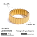Waterproof gold plated stainless steel ribbed ring with sparkling zircon insets - Gold Wavy Rhinestone Ring(JDR2409042-7)