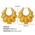Golden hollow geometric hoop earrings in stainless steel with textured wavy spiral design - Large Gold Hollow Style (EH119)