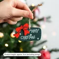 5cm green wooden Merry Christmas tree ornament with red bow and rustic hemp hanging rope - Red Bow Plaque