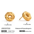 Polished gold donut stud earrings made of waterproof and hypoallergenic stainless steel - Donut Shape Stud Earrings (JDE0207026)