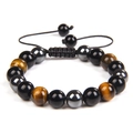 Adjustable tiger eye and hematite beaded woven bracelet for men with vintage design - 10mm-Adjustable Style