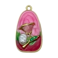 Pink enamel flower pendant with golden metal frame and pearl detail for DIY jewelry - Rose Pink Gold-Sprinkled Flower-24436