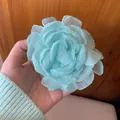 Light blue fabric rose shark hair claw clip made of layered organza for women - Double-sided Claw / Green