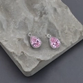 Pink teardrop crystal pendant in silver beaded frame with small top hanging loop - Silver Pink