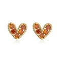 Exquisite 18K vergoldete Herz-Ohrstecker mit leuchtend orangen Zirkonia-Steinen - Orange Gold Stil (41624)