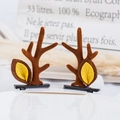 Pair of brown and yellow reindeer antler hair clips made of soft felt fabric - 46# Brown Antler Clip with Yellow Ears