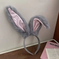 Cerchietto con orecchie di coniglio in peluche grigio e fodera in velluto rosa - Orecchie da coniglio in peluche / Grigio
