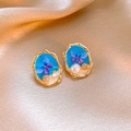 French luxury gold alloy earrings with purple butterfly, white pearl and resin inlay - Irregular Gold Alloy Purple Butterfly Pearl Blue Pink (35#)